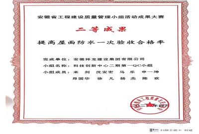 安徽省工程質量管理小組大賽二等成果